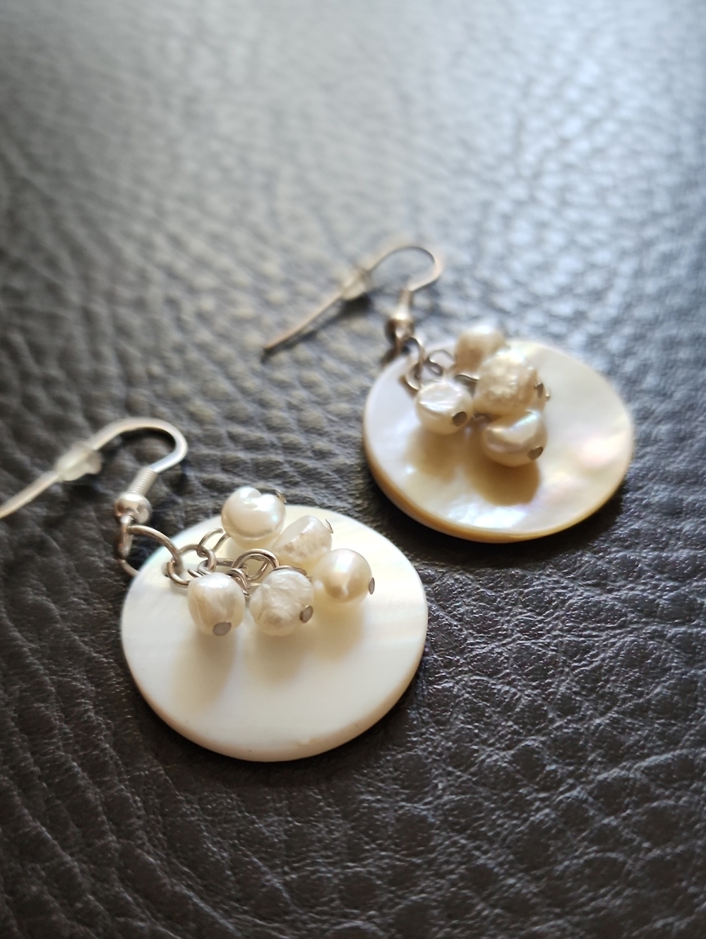 Pearl Cluster Mother-of-Pearl Disc Drop Earrings - White